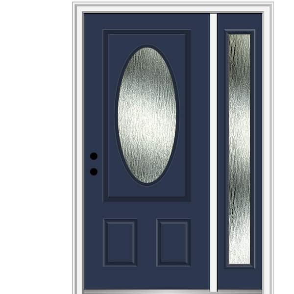 MMI Door 50 in. x 80 in. Right-Hand Inswing Rain Glass Naval Fiberglass Prehung Front Door on 4-9/16 in. Frame