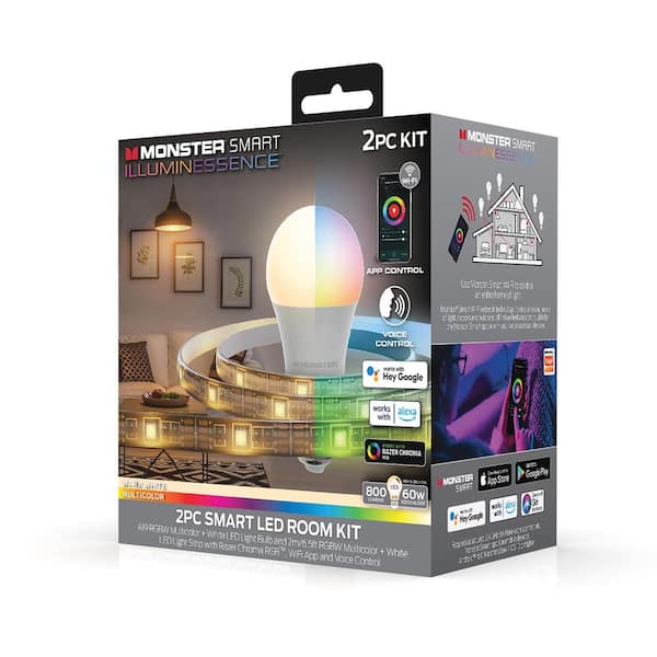 Monster LED Room Kit Multi-White/Multicolor Smart LED Bulb, 6.5 LED Light Strip