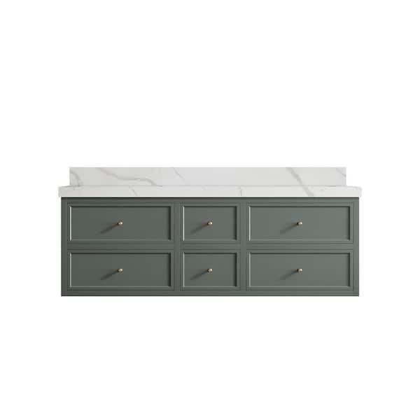 Willow Collections Roswell 60 in. W x 22 in. D x 36 in. H Double Sink Bath Vanity in Pewter Green with 2 in. Calacatta Laza qt. Top