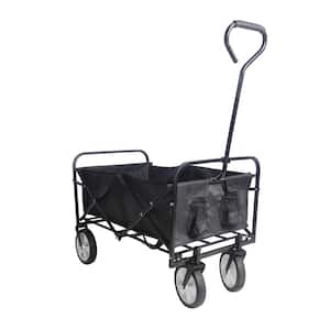 3 cu. ft. Folding Steel Wagon Garden Cart Shopping Beach Car in Black