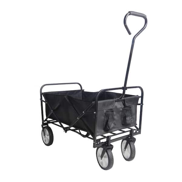 TIRAMISUBEST Folding Wagon Garden Shopping Beach Serving Cart in Black