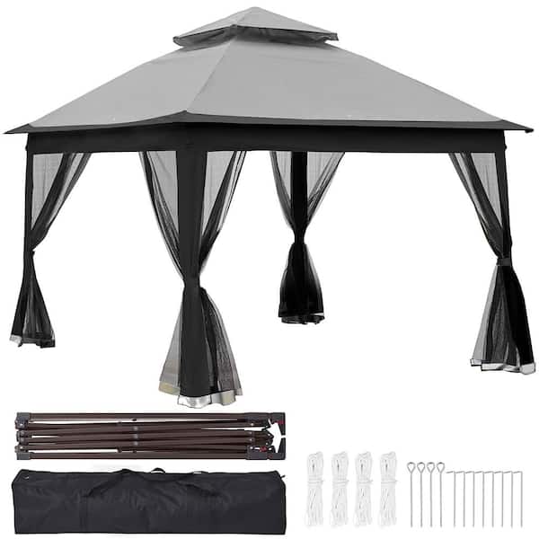 Misopily 11 ft. x 11 ft. Pop Up Gazebo Canopy, 2-Tier Soft Top Event Tent with Removable Zipper Netting for Patio, Backyard, Gray