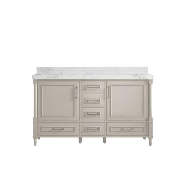 Willow Collections Hudson 60 in. W. x 22 in. D x 36 in. H Double Sink Bath Vanity in Fine Grain with 2 in. Calcutta Nuvu Qt. Top
