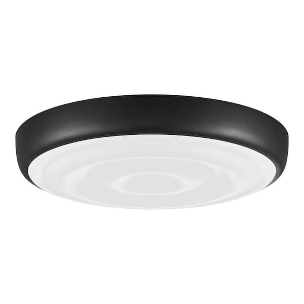 Commercial Electric 15 in. Light Matte Black Adjustable CCT and Brightness Integrated LED Ceiling Flush Mount Fixture with Ripple Shade