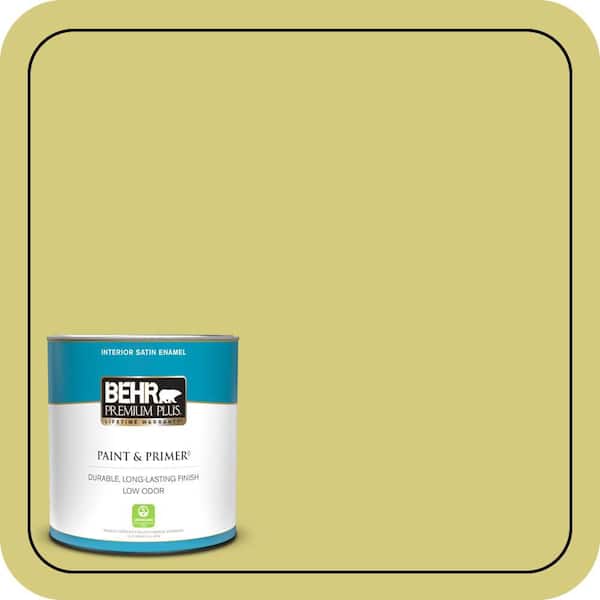 BEHR PREMIUM PLUS 1 qt. #P350-4 Spring Grass Satin Enamel Low Odor Interior Paint & Primer