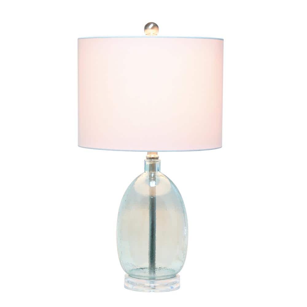 Clear Blue Glass Table Lamp with White Fabric Shade