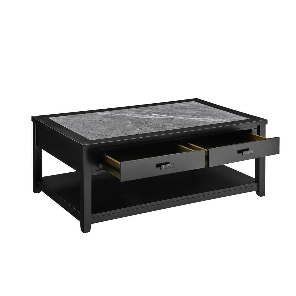 Ebony and Gray Rectangular Wood Coffee Table with Storage