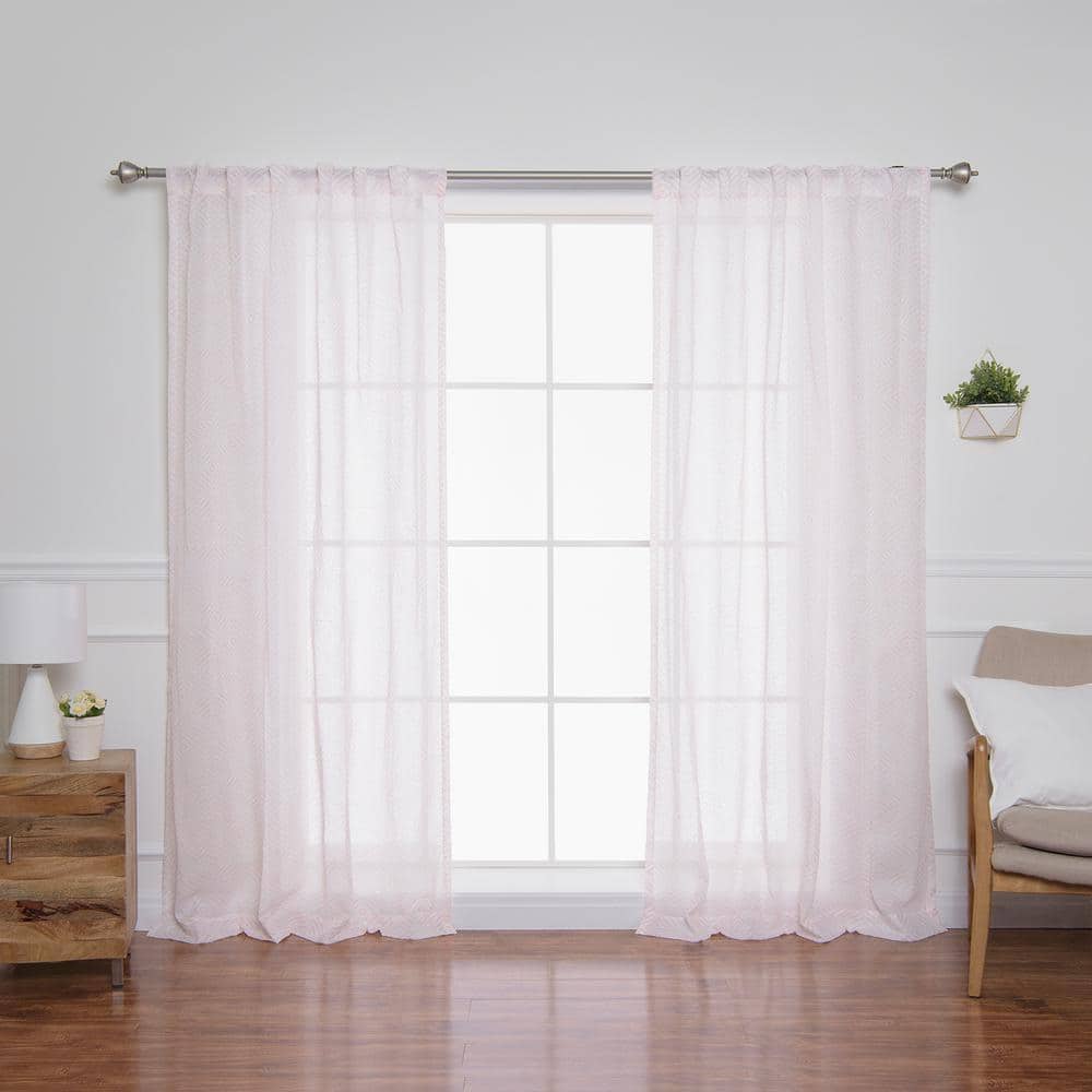 Best Home Fashion Pink Geometric Faux Linen Rod Pocket Sheer Curtain ...