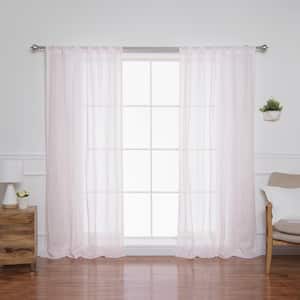 Pink Geometric Faux Linen Rod Pocket Sheer Curtain - 52 in. W x 84 in. L (Set of 2)