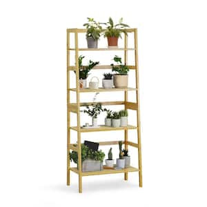 49.4 in. Tall Natural Bamboo 4-Shelf Ladder Bookcase with Slatted Shelves