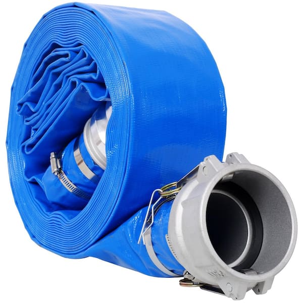 4 in. x 100 ft. Pool Backwash Hose, Blue PVC Lay Flat Water Discharge Pump Hoses for Swimming Drain Pools, Clean Filters