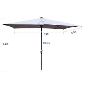 10 ft. x 6.5 ft. Aluminum Patio Solar LED Lighted Outdoor Market Umbrella with Crank and Push Button Tilt in Light Gray