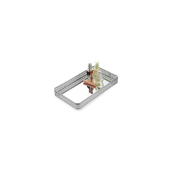 Silver Metal Tray Organizer for Countertop, 13.8" x 7.9"Rectangular