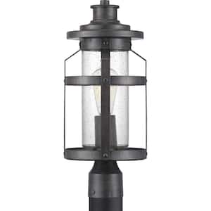Haslett Collection 1-Light Antique Pewter Clear Seeded Glass Farmhouse Outdoor Post Lantern Light