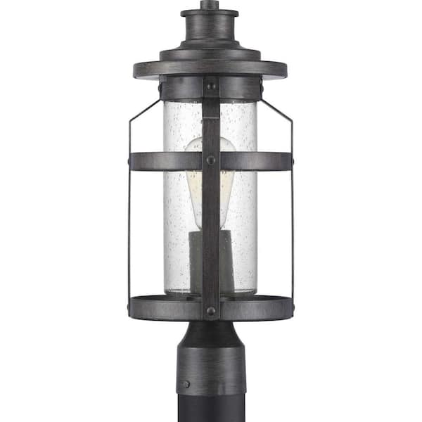 Haslett Collection 1-Light Antique Pewter Clear Seeded Glass Farmhouse Outdoor Post Lantern Light