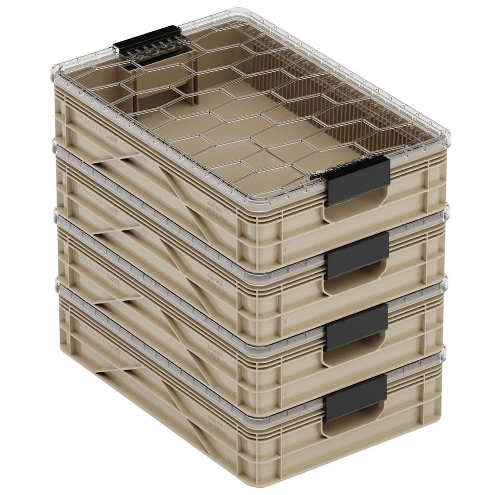 Quarter Crate 4-Pack Heavy Duty Stackable Storage Bins with Lids and Dividers Tan price history on PriceWatchPro