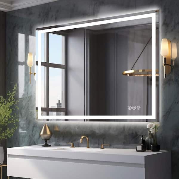 36 in. W x 48 in. H Frameless Rectangular Anti-Fog LED Adjustable Front And Backlit Bathroom Vanity Mirror Wall Mirror