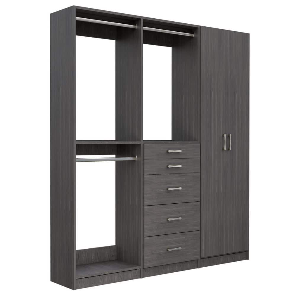 Alto Collection 100.5 in W Grey Wall Mounted Double Hang, 5-Drawer w Hang and Shelves w Full Doors Wood Closet System price history on PriceWatchPro