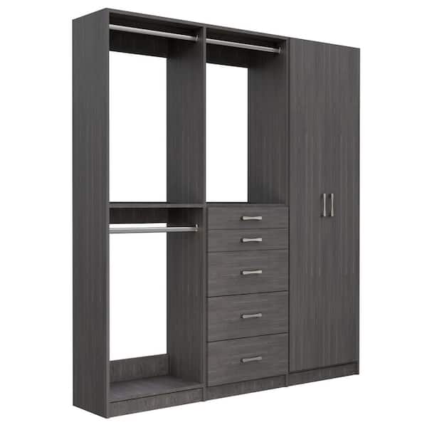 Alto Collection 105 in W Grey Wall Mounted Double Hang, 5-Drawer w Hang and Shelves w Full Doors Wood Closet System