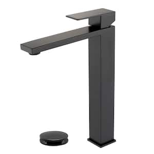 Single Handle Bathroom Vessel Sink Faucet with Drain Assembly Modern Stainless Steel High Tall Vanity Tap in Matte Black