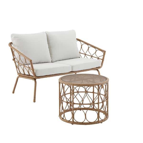 Juniper 2-Piece Wicker Outdoor Conversation Set with Creme Cushions