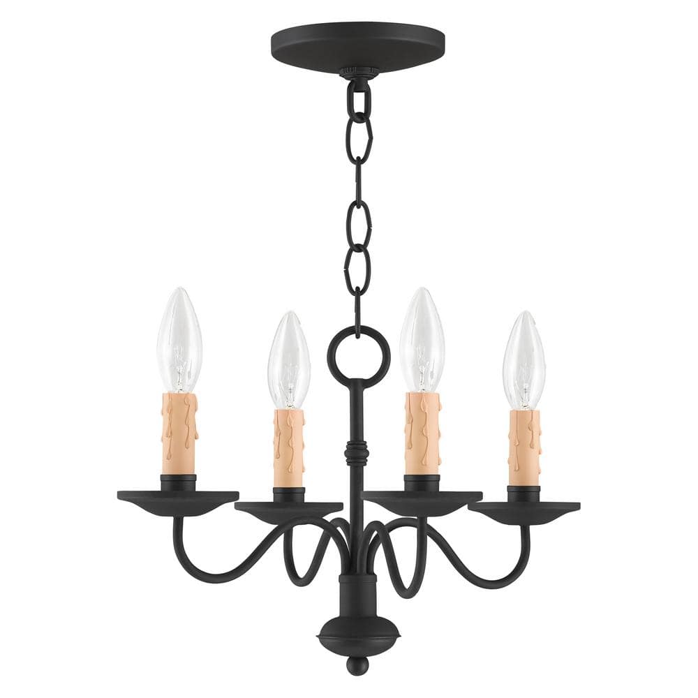 Heritage Elegance 4-Light Black Mini Chandelier with Faux Candle Drip Guards