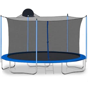 12 ft. Trampoline with Ladder, Safety Net and Basketball Hoop, Blue