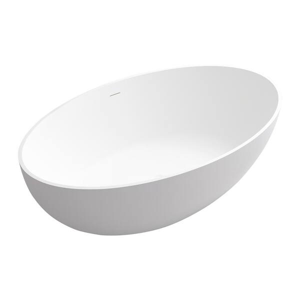 FORCLOVER 67 in. Stone Resin Solid Surface Flatbottom Bathtub in Matte White