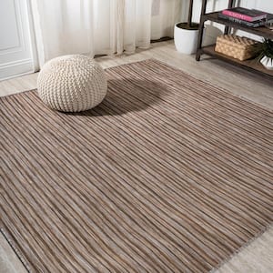 Finn Modern Farmhouse Pinstripe Natural/Brown 6 ft. 7 in. Square Indoor/Outdoor Area Rug