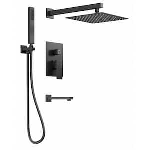 3-Spray 10 in. Wall Mount Dual Shower Head and Handheld Shower Tub Shower Set in Matte Black (Valve Included)