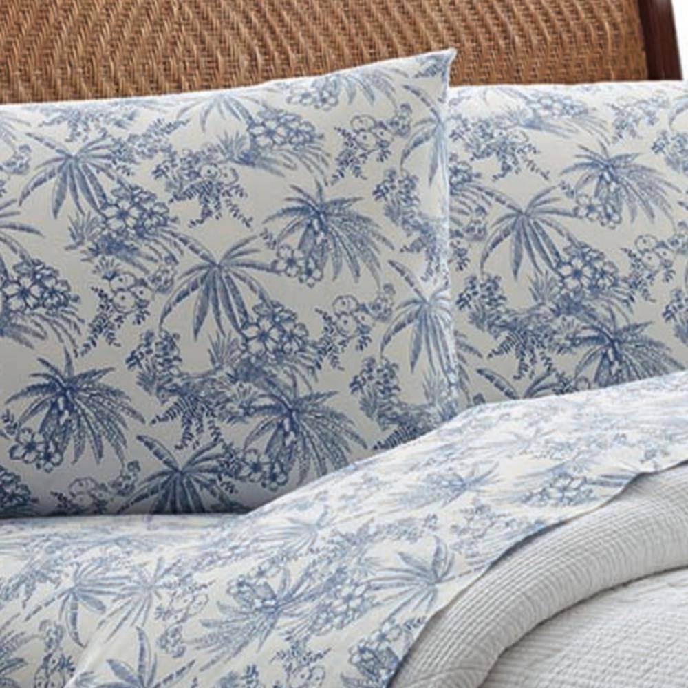 Queen Navy Cotton Percale Floral Print Sheet Set