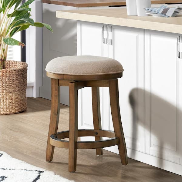 Alaterre Furniture Ellie 25 in. Brown Counter Height Backless Wood Stool with Cushioned Seat