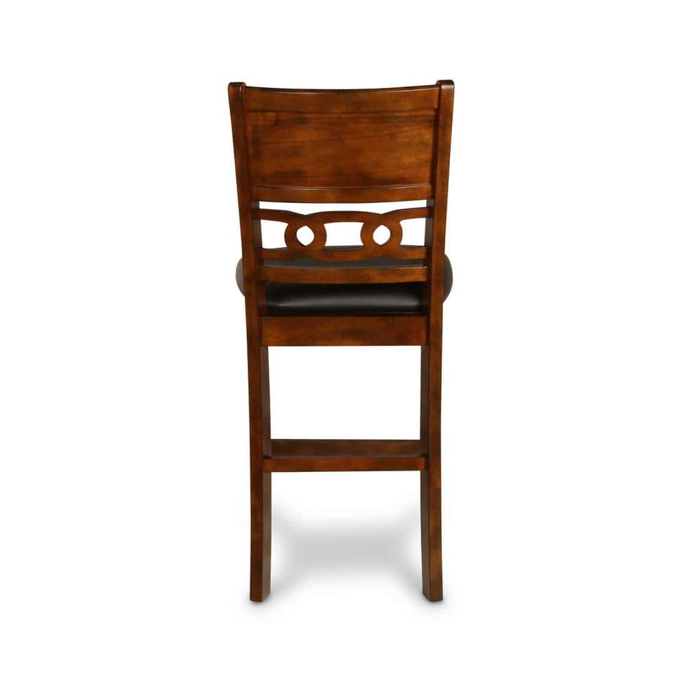 Brown Rubberwood Drop Leaf Counter Table Set with Black Upholstered Chairs