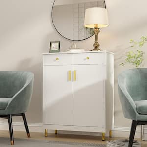 White Wooden Sideboard, Food Pantry, Storage Cabinet with 2 Drawers And Adjustable Shelves