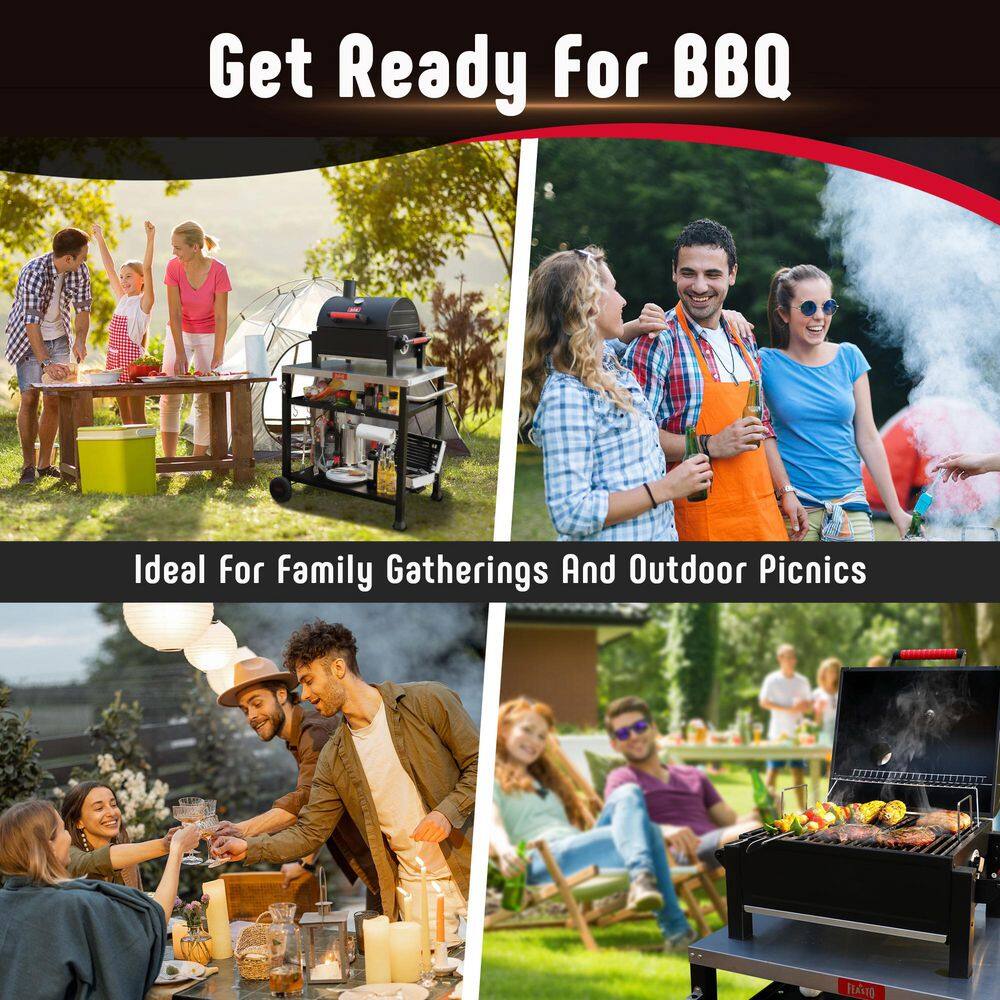 Feasto 26.8'' Black Portable Charcoal Grill with Cast Iron Grate