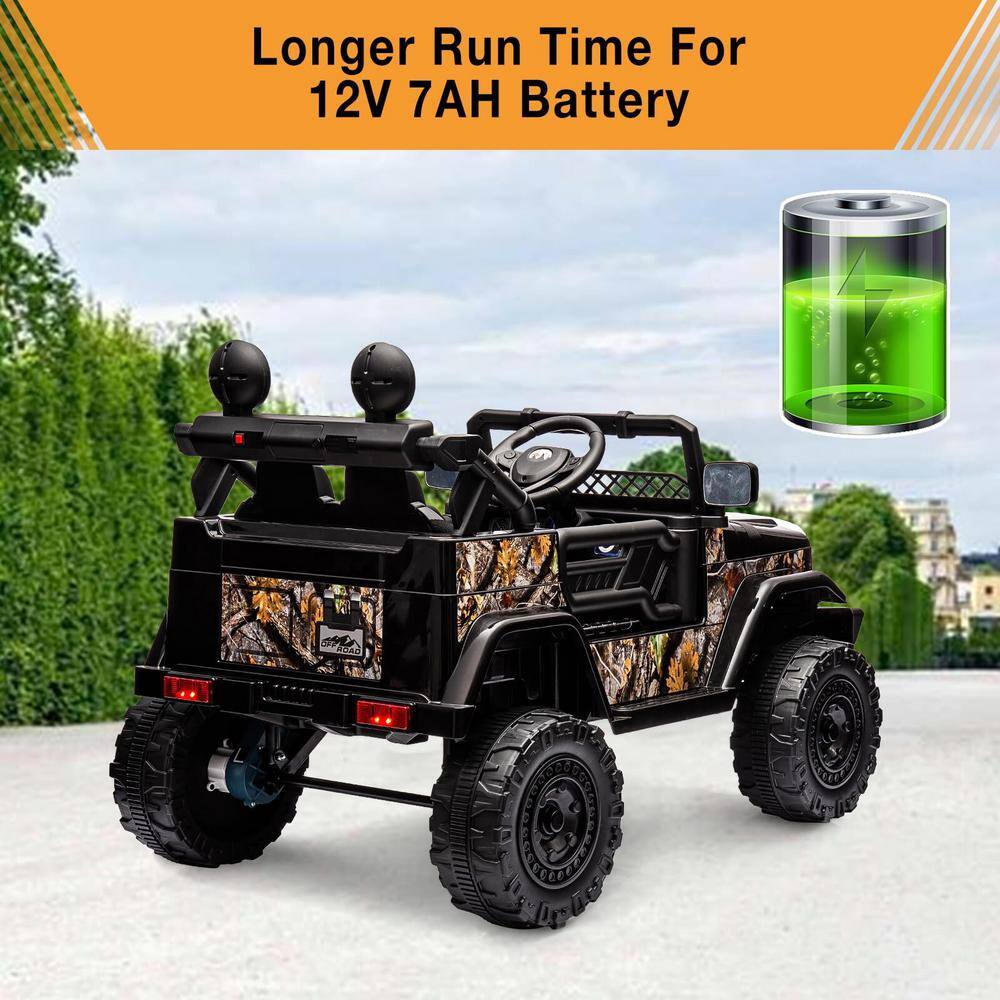 Black 12V Kids Electric Ride-On Truck with LED Lights and Remote Control