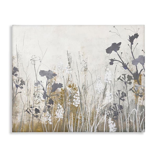 Grey Flower Silhouettes by Design Fabrikken Unframed Nature Graphic Art Print 36 in. x 48 in.