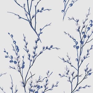 Pussy Willow Off White and Midnight Unpasted Removable Strippable Wallpaper