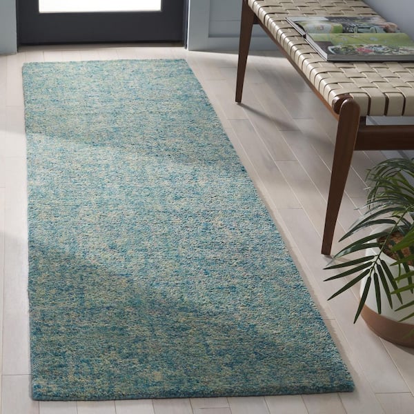 Gabbeh 2 ft. x 8 ft. Light Blue/Beige Solid Runner Rug