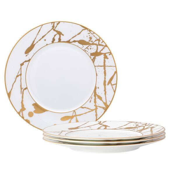 Noritake Raptures Gold 8.75 in. White Porcelain Salad Plates (Set of 4)
