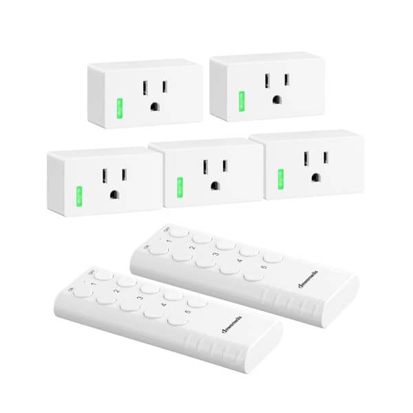 Indoor Remote Control Outlet, Wireless Remote Light Switch Set for Lamps, Fans, 15A/1800W, 5-Outlets Plus 2-Remotes