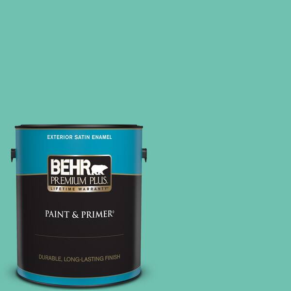 BEHR PREMIUM PLUS 1 gal. #P440-4 March Aquamarine Satin Enamel Exterior Paint & Primer
