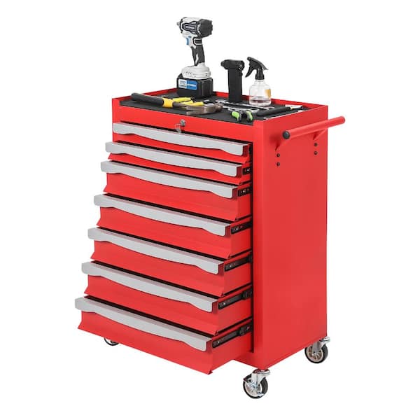 7-Drawer Heavy Duty Rolling Tool Chest, Mobile Tool Storage Cart, with Keyed Lock, Drawer Liners, Link Buckle