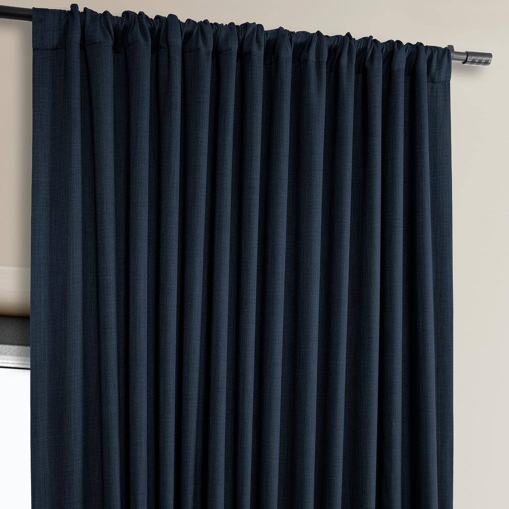 Nightfall Navy 108" Extra Wide Textured Faux Linen Blackout Curtain