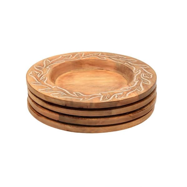 13 in. Handcrafted Brown Wood Charger Plate, Wooden Dinning Placemat, Artisan Wood Tableware