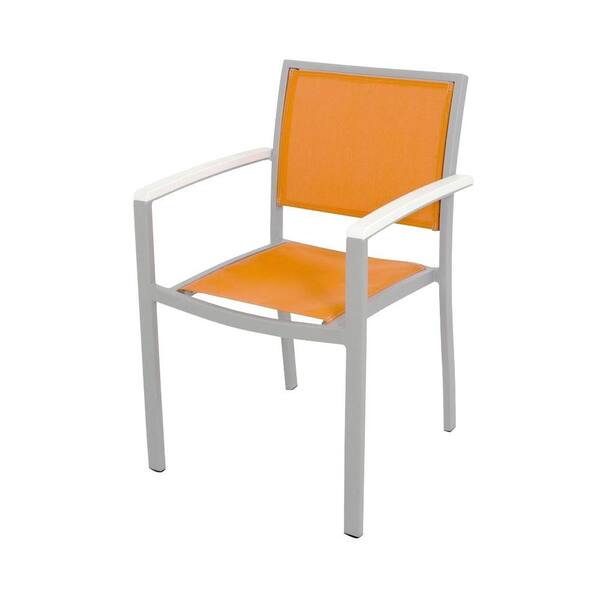 POLYWOOD Bayline Textured Silver/White/Citrus Sling Patio Dining Arm Chair