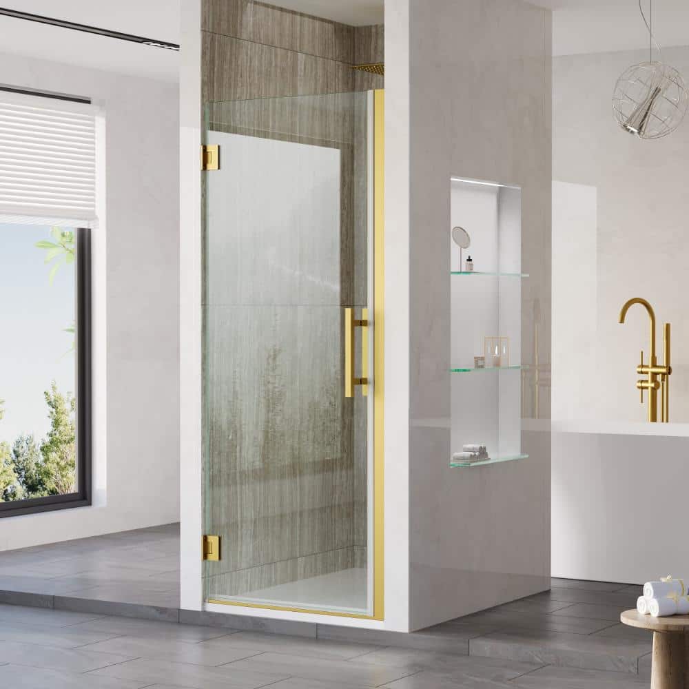 29-30 in. W x 72 in. H Pivot Hinged Frameless Shower Door in Brushed Gold with 3/8 in. SGCC Clear Tempered Glass price history on PriceWatchPro