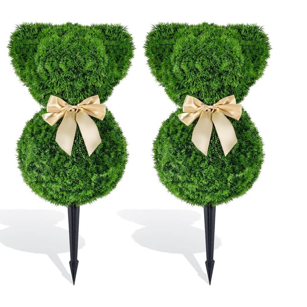 2ft. 2 Pcs Artificial Teddy Bear Topiary Trees, Sun-resistant Faux Boxwood Plants with Bowknot price history on PriceWatchPro