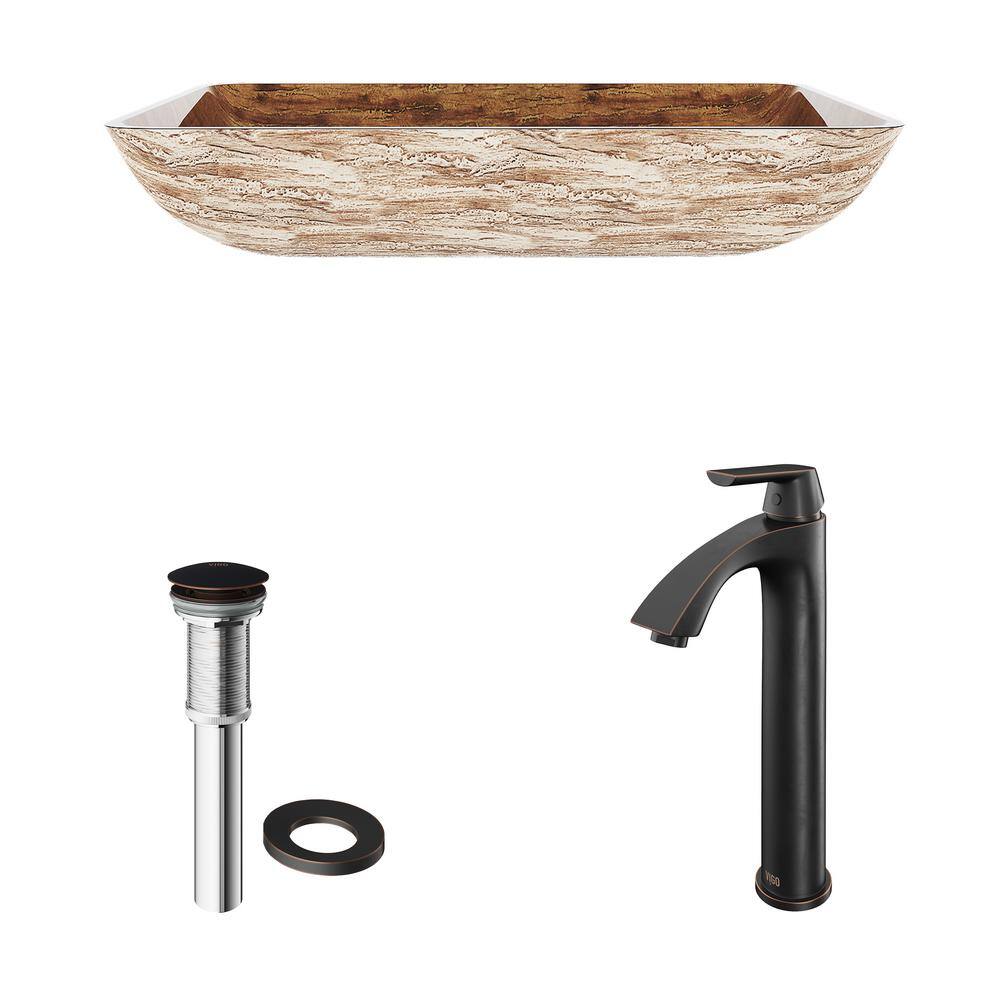 Amber Rectangular Glass Vessel Sink with Faucet