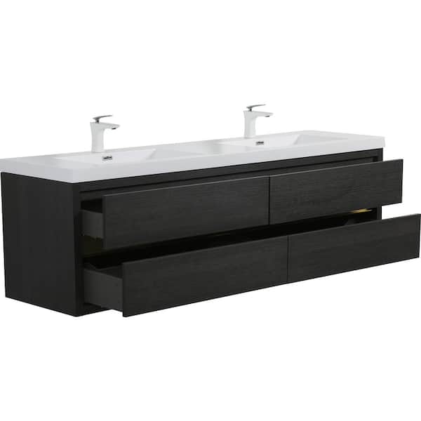 Ziyudura 72 in. Double Sink Floating Espresso Bath Vanity with